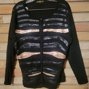 Gizel Black Sequin Sparkle Cardigan Size Large